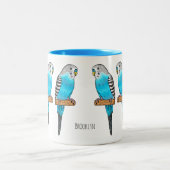 青いブデガーの鳥の漫画イラストレーション ツートーンマグカップ (中央)
