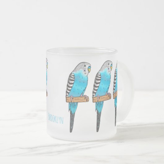 青いブデガーの鳥の漫画イラストレーション フロストグラスマグカップ (正面右)