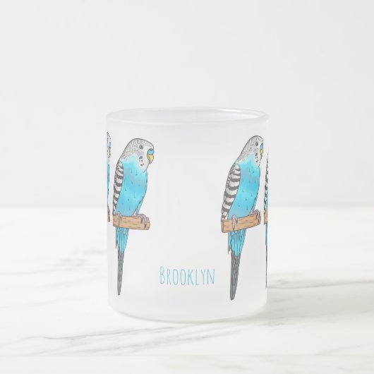 青いブデガーの鳥の漫画イラストレーション フロストグラスマグカップ (中央)