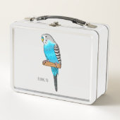 青いブデガーの鳥の漫画イラストレーション メタルランチボックス (正面)