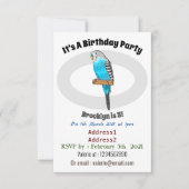 青いブデガーの鳥の漫画イラストレーション 招待状 (正面)