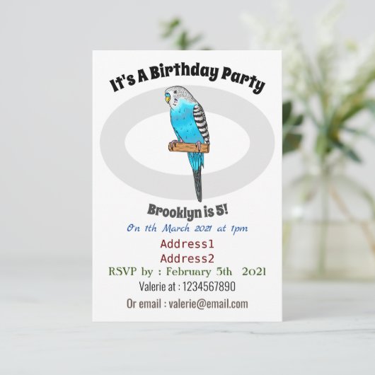 青いブデガーの鳥の漫画イラストレーション 招待状 (スタンド正面)