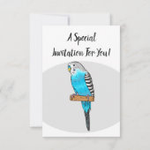 青いブデガーの鳥の漫画イラストレーション 招待状 (裏面)