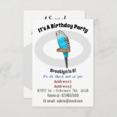 青いブデガーの鳥の漫画イラストレーション 招待状 (正面/裏面)