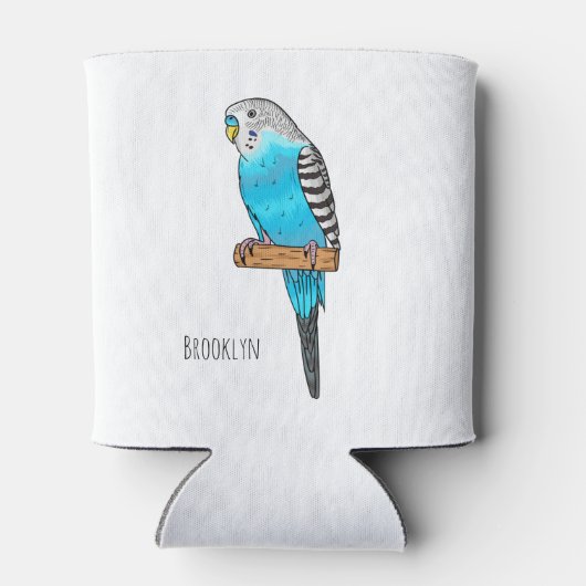 青いブデガーの鳥の漫画イラストレーション 缶クーラー (裏面)