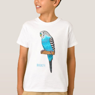 青いブデガーの鳥の漫画イラストレーション Tシャツ