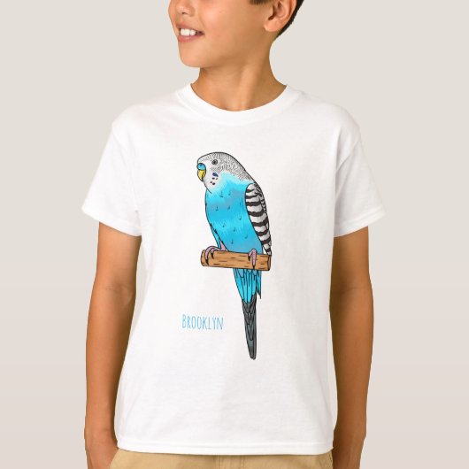 青いブデガーの鳥の漫画イラストレーション Tシャツ (正面)