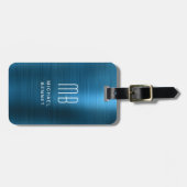 青いブモノグラムのラッフェイクド仕上げメタル ラゲッジタグ (正面横)