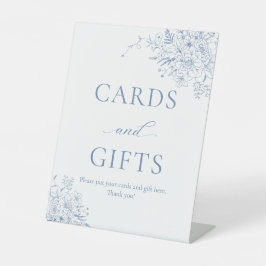 青いブライダルシャワーカードとギフト 台座サイン