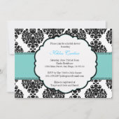 青いブライダルシャワー招待状のダマスク織 招待状 (正面)