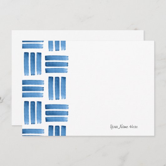 青いブラシストロークのパターン ノートカード (正面/裏面)