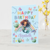 青いブラックマーメイドの誕生日カード カード (黄色い花)
