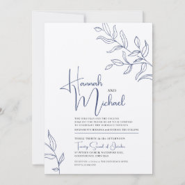 青いブランチの葉スケッチ結婚式招待状 招待状