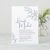 青いブランチの葉スケッチ結婚式招待状 招待状 (スタンド正面)