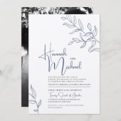 青いブランチの葉スケッチ結婚式招待状 招待状 (正面/裏面)