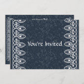 青いブロケードの誕生日の招待状 招待状 (正面/裏面)