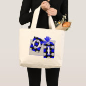 青いブロックと灰色のブロック ラージトートバッグ (正面(商品))