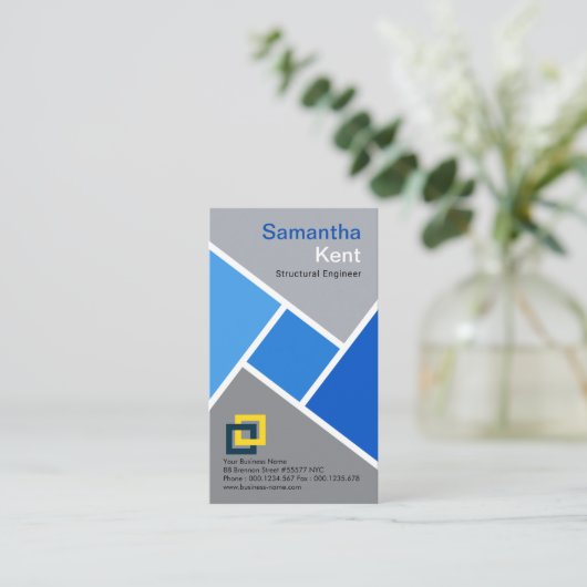 青いブロックの灰色のセメントの構造 名刺 (スタンド正面)