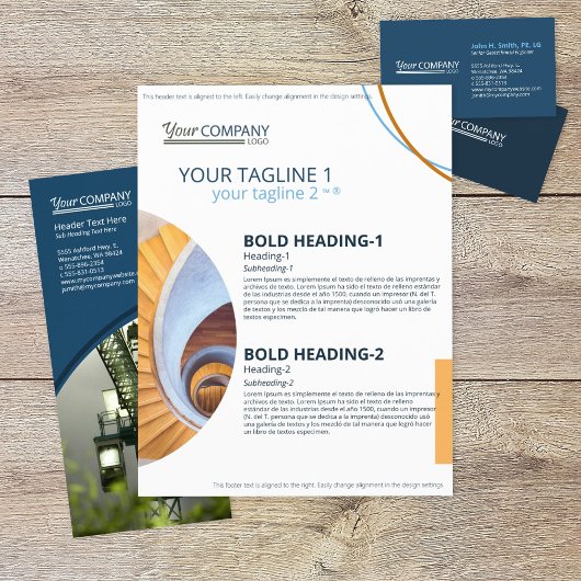 青いブロックモダン文字、幾何学的な写真図形 チラシ