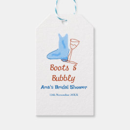 青いブーツとバブルなシャンパンボトル ブライダルシャワー ギフトタグ