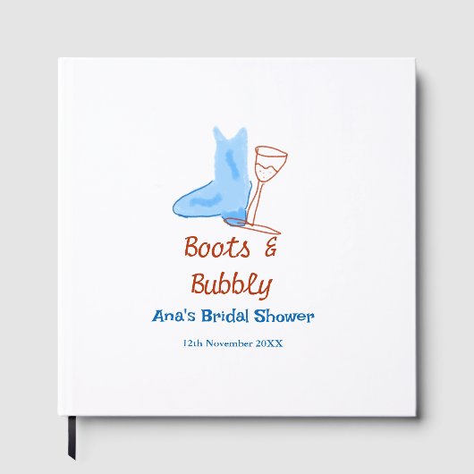 青いブーツとバブルなシャンパンボトル ブライダルシャワー ゲストブック (正面)