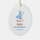 青いブーツとバブルなシャンパンボトル ブライダルシャワー セラミックオーナメント (右)