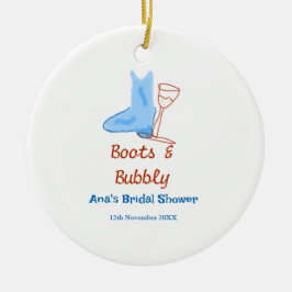 青いブーツとバブルなシャンパンボトル ブライダルシャワー セラミックオーナメント