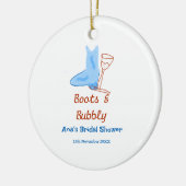 青いブーツとバブルなシャンパンボトル ブライダルシャワー セラミックオーナメント (左)