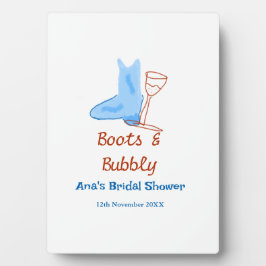 青いブーツとバブルなシャンパンボトル ブライダルシャワー フォトプラーク