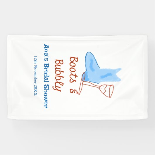 青いブーツとバブルなシャンパンボトル ブライダルシャワー 横断幕 (横)