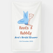 青いブーツとバブルなシャンパンボトル ブライダルシャワー 横断幕 (縦)