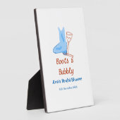 青いブーツとバブルチューンワインボトル ブライダルシャワー フォトプラーク (側面)