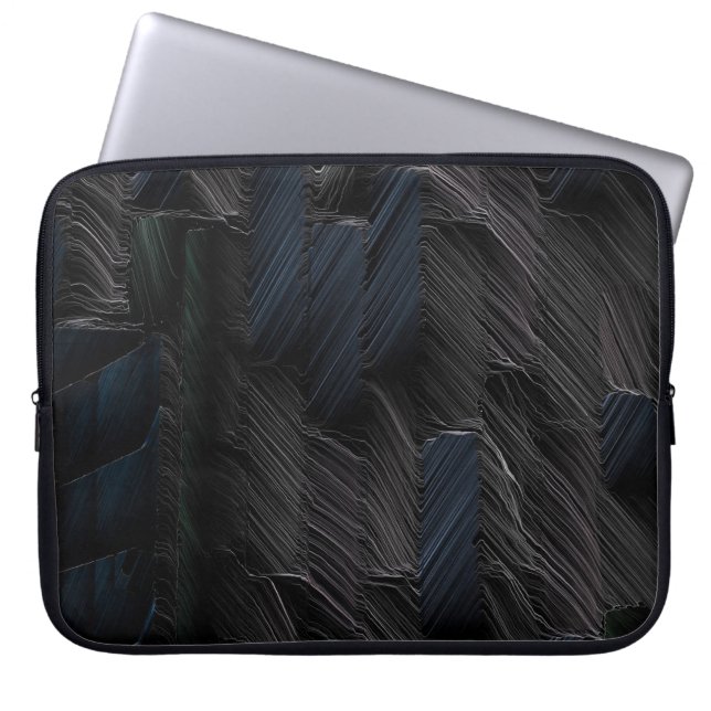 青いプラスチック容器に青と緑のスティック ラップトップスリーブ (正面)