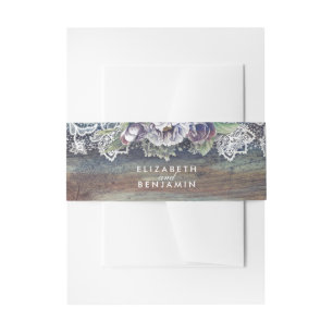 青いプラム海軍ヴィンテージの素朴なレース木 招待状ベリーバンド