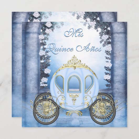 青いプリンセスキャリッジによって魅了されるキンセアニェラ 招待状 (正面/裏面)