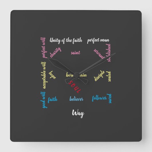 青いプリントから完璧。 スクエア壁時計 (正面)