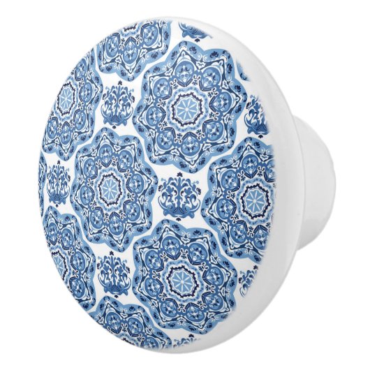 青いプリントタイル セラミックノブ (右)