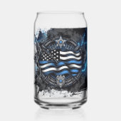 青いプリント缶メガネの背面 ガラス缶 (正面)