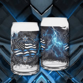 青いプリント缶メガネの背面 ガラス缶