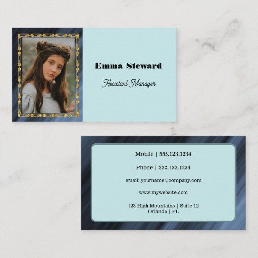 青いプリーツと金ゴールドチェーパーソナライズされたン 名刺 (正面/裏面)