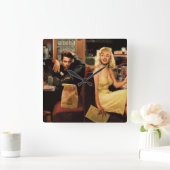 青いプレート スクエア壁時計 (ホーム)