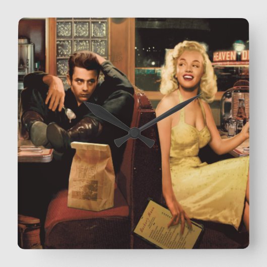 青いプレート スクエア壁時計 (正面)