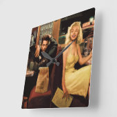 青いプレート スクエア壁時計 (傾斜)