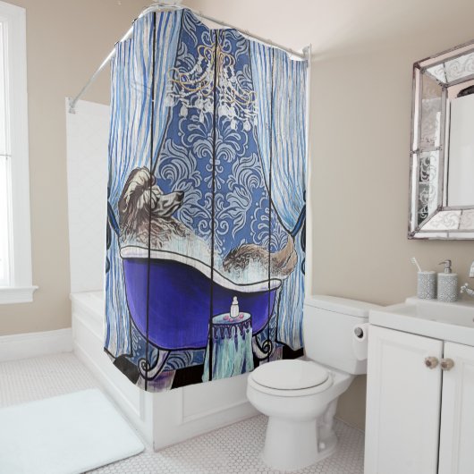 青いプードルアートラバーギフト – かわいいおもしろい、ギフト シャワーカーテン (インサイチュ)