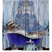 青いプードルアートラバーギフト – かわいいおもしろい、ギフト シャワーカーテン (正面)