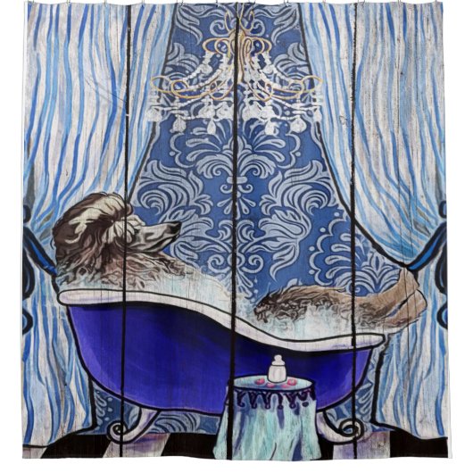 青いプードルアートラバーギフト – かわいいおもしろい、ギフト シャワーカーテン (正面)