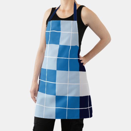 青いプ市松模様にライド模様 エプロン (インサイチュ)
