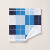 青いプ市松模様にライド模様 バスタオルセット (ウォッシュタオル)