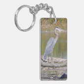 青いヘロンの両側の長方形キーチェーン キーホルダー (正面左)