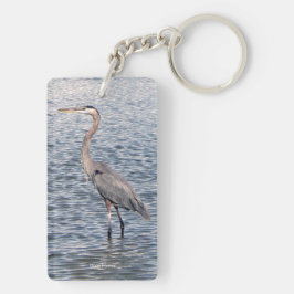 青いヘロンの両側の長方形キーチェーン キーホルダー